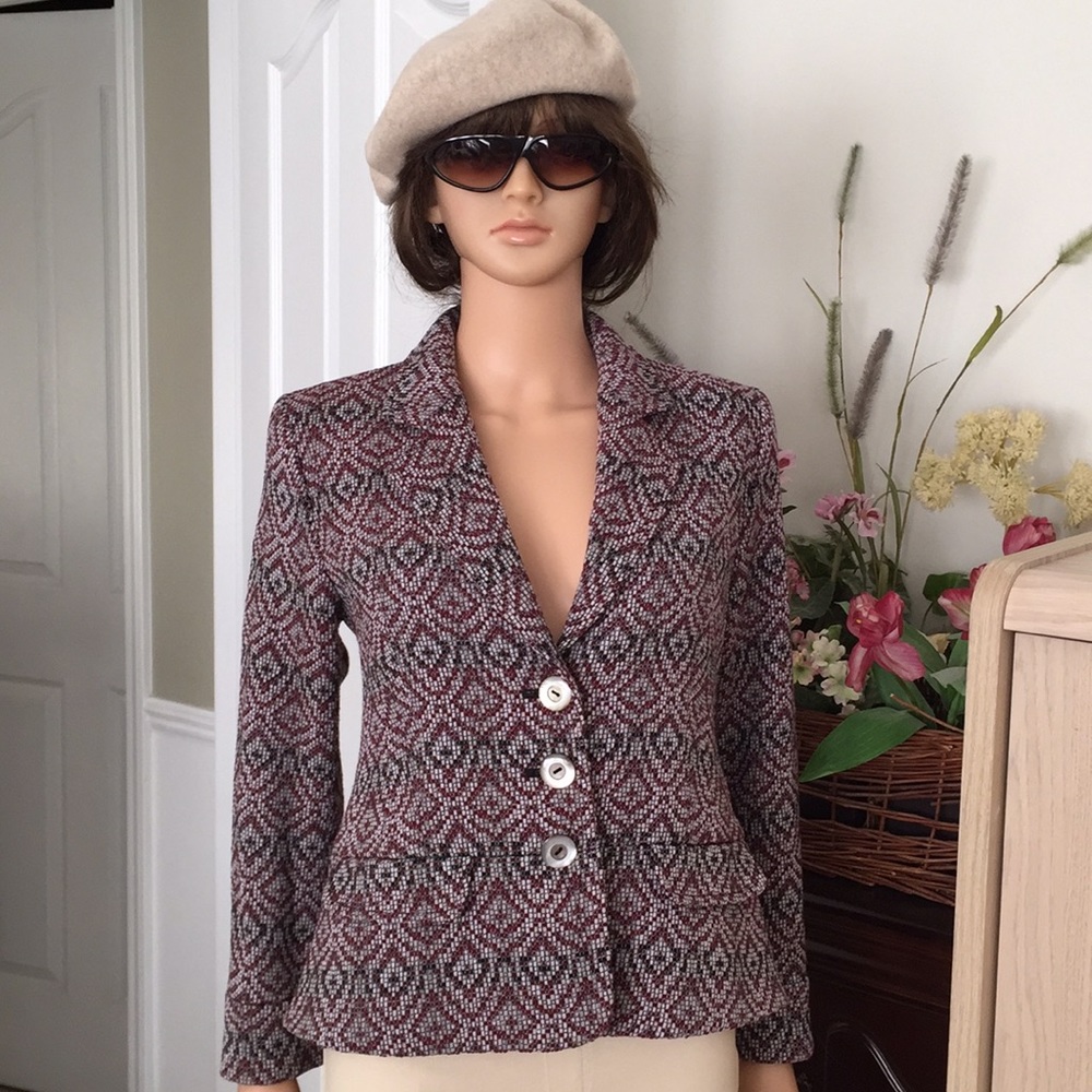 Pendleton Gray Burgundy Diamond Pattern Woven Bla… - image 2